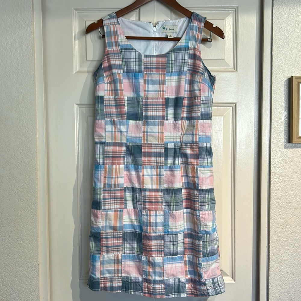 L.L. Bean Pastel Plaid Sleeveless Cotton Dress - Pink, Blue, Green